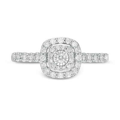 0.25 CT. T.W. Diamond Double Cushion Frame Promise Ring in 10K White Gold