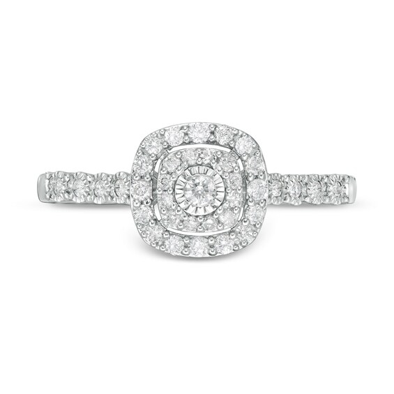 0.25 CT. T.W. Diamond Double Cushion Frame Promise Ring in 10K White Gold