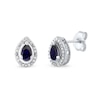 Thumbnail Image 0 of Pear-Shaped Blue Sapphire and 0.07 CT. T.W. Diamond Frame Vintage-Style Stud Earrings in 10K White Gold