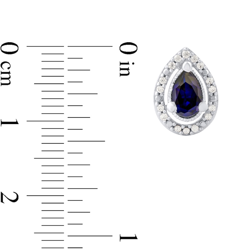 Pear-Shaped Blue Sapphire and 0.07 CT. T.W. Diamond Frame Vintage-Style Stud Earrings in 10K White Gold