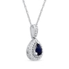 Thumbnail Image 1 of Pear-Shaped Blue Sapphire and 0.06 CT. T.W. Diamond Frame Vintage-Style Drop Pendant in 10K White Gold
