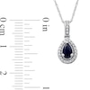 Thumbnail Image 3 of Pear-Shaped Blue Sapphire and 0.06 CT. T.W. Diamond Frame Vintage-Style Drop Pendant in 10K White Gold