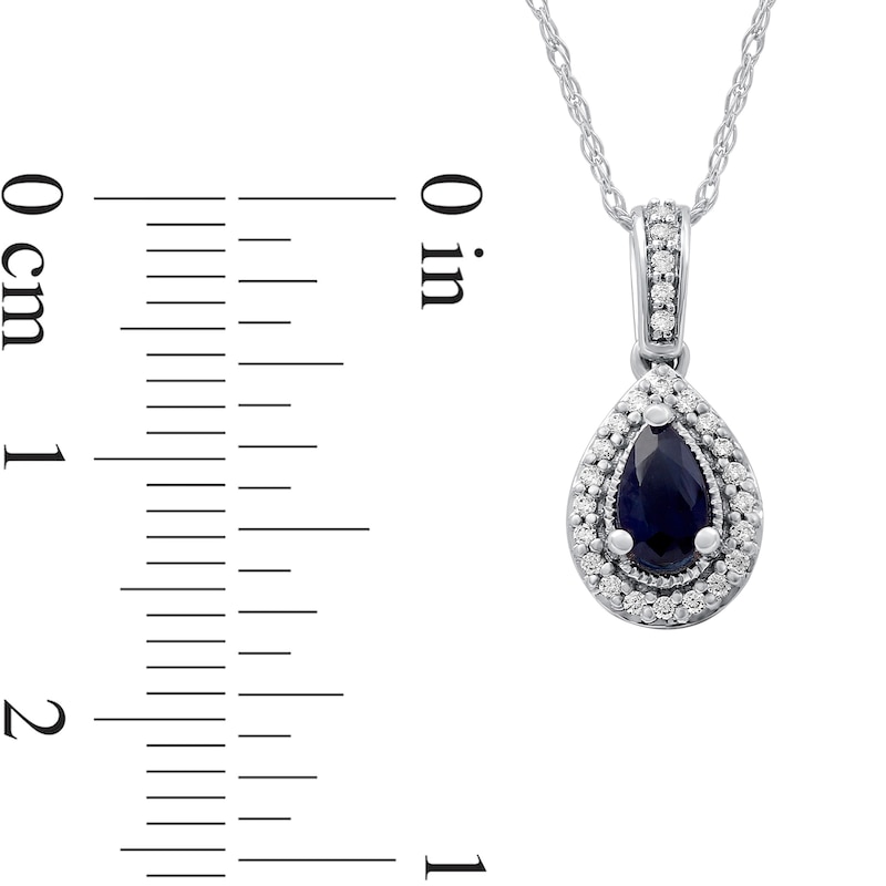 Pear-Shaped Blue Sapphire and 0.06 CT. T.W. Diamond Frame Vintage-Style Drop Pendant in 10K White Gold