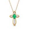 Thumbnail Image 0 of Oval Emerald and Diamond Accent Open Frame Vintage-Style Cross Pendant in 10K Gold