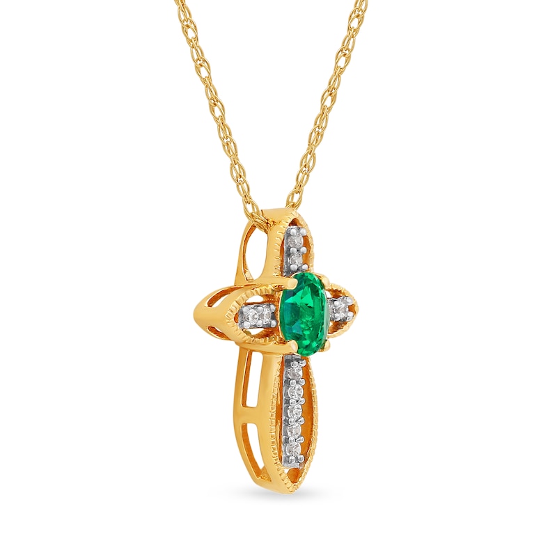 Oval Emerald and Diamond Accent Open Frame Vintage-Style Cross Pendant in 10K Gold|Peoples Jewellers