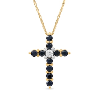 Blue Sapphire and 0.05 CT. Diamond Cross Pendant in 10K Gold