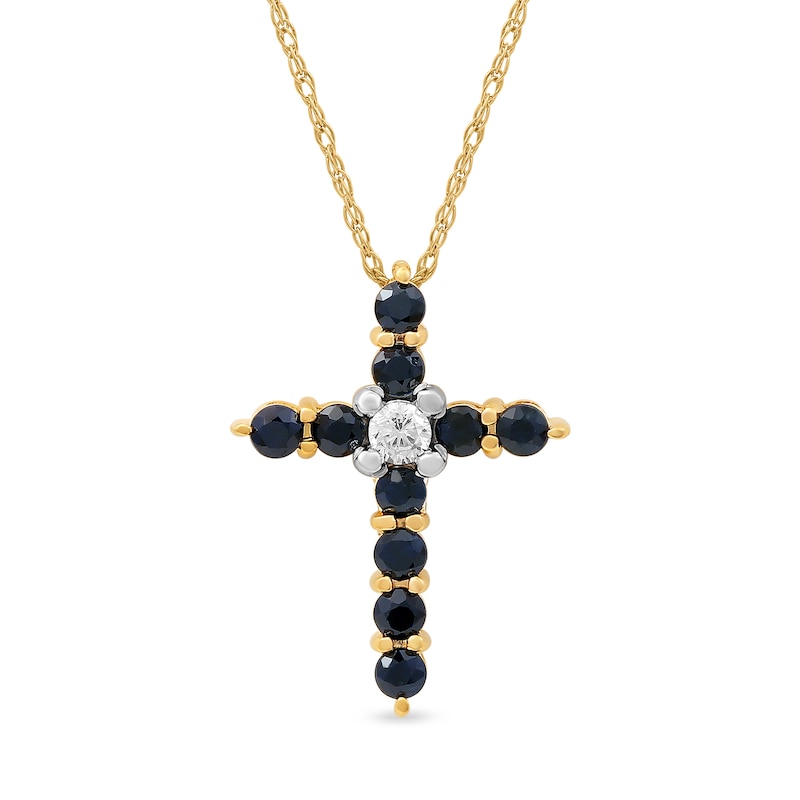 Blue Sapphire and 0.05 CT. Diamond Cross Pendant in 10K Gold|Peoples Jewellers