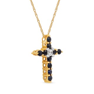 Blue Sapphire and 0.05 CT. Diamond Cross Pendant in 10K Gold