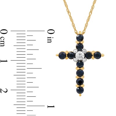 Blue Sapphire and 0.05 CT. Diamond Cross Pendant in 10K Gold