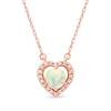 Thumbnail Image 1 of 5.0mm Opal and 0.08 CT. T.W. Diamond Open Frame Vintage-Style Heart Necklace in 10K Rose Gold