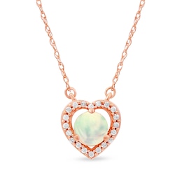 5.0mm Opal and 0.08 CT. T.W. Diamond Open Frame Vintage-Style Heart Necklace in 10K Rose Gold