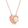 Thumbnail Image 2 of 5.0mm Opal and 0.08 CT. T.W. Diamond Open Frame Vintage-Style Heart Necklace in 10K Rose Gold