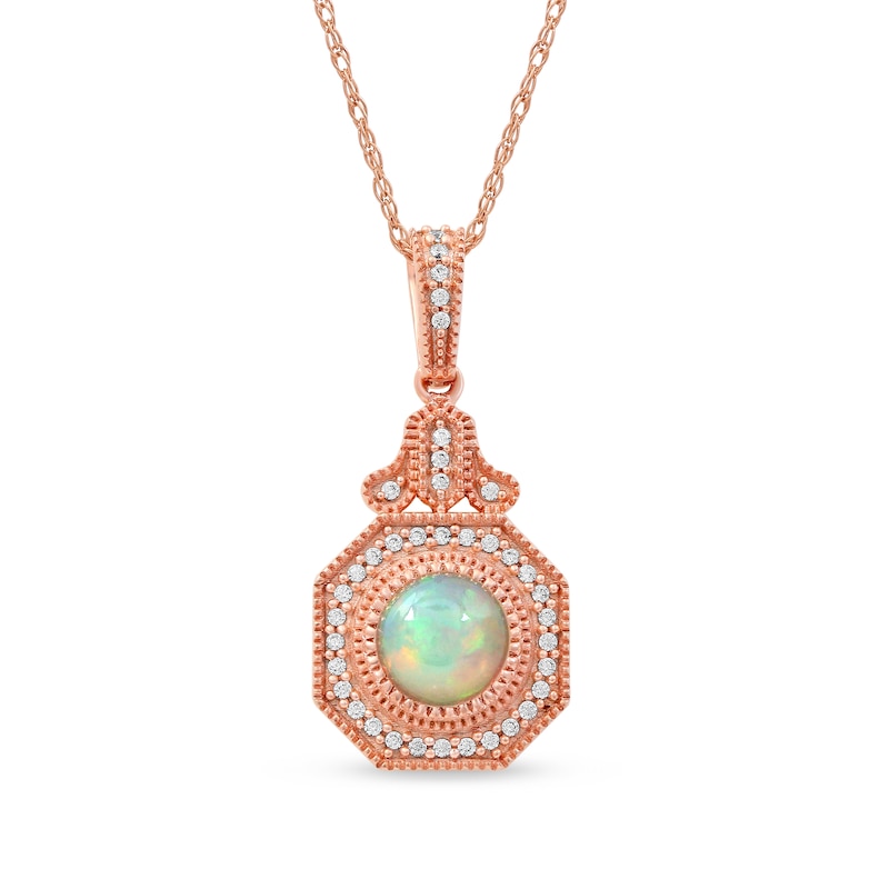 6.0mm Opal and 0.12 CT. T.W. Diamond Octagonal Frame Vintage-Style Pendant in 10K Rose Gold|Peoples Jewellers