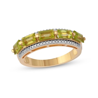 Sideways Baguette Peridot and 0.15 CT. T.W. Diamond Border Five Stone Ring in 10K Gold