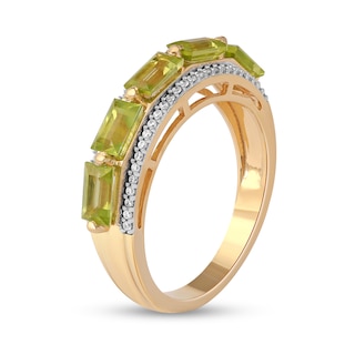 Sideways Baguette Peridot and 0.15 CT. T.W. Diamond Border Five Stone Ring in 10K Gold