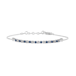 Blue Sapphire and Diamond Accent Alternating Bar Bracelet in 10K White Gold - 7.25"