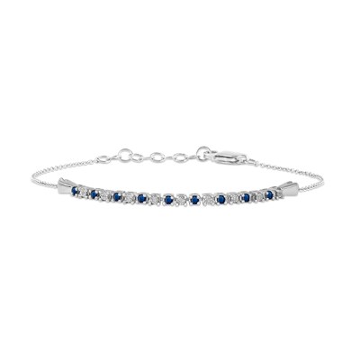 Blue Sapphire and Diamond Accent Alternating Bar Bracelet in 10K White Gold - 7.25"