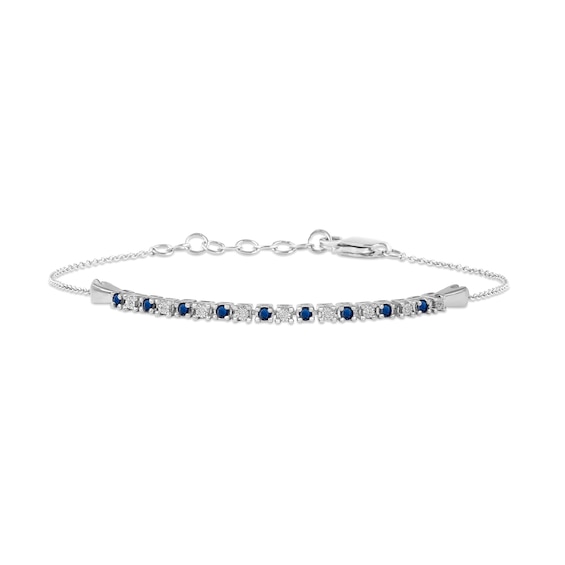 Blue Sapphire and Diamond Accent Alternating Bar Bracelet in 10K White Gold - 7.25"