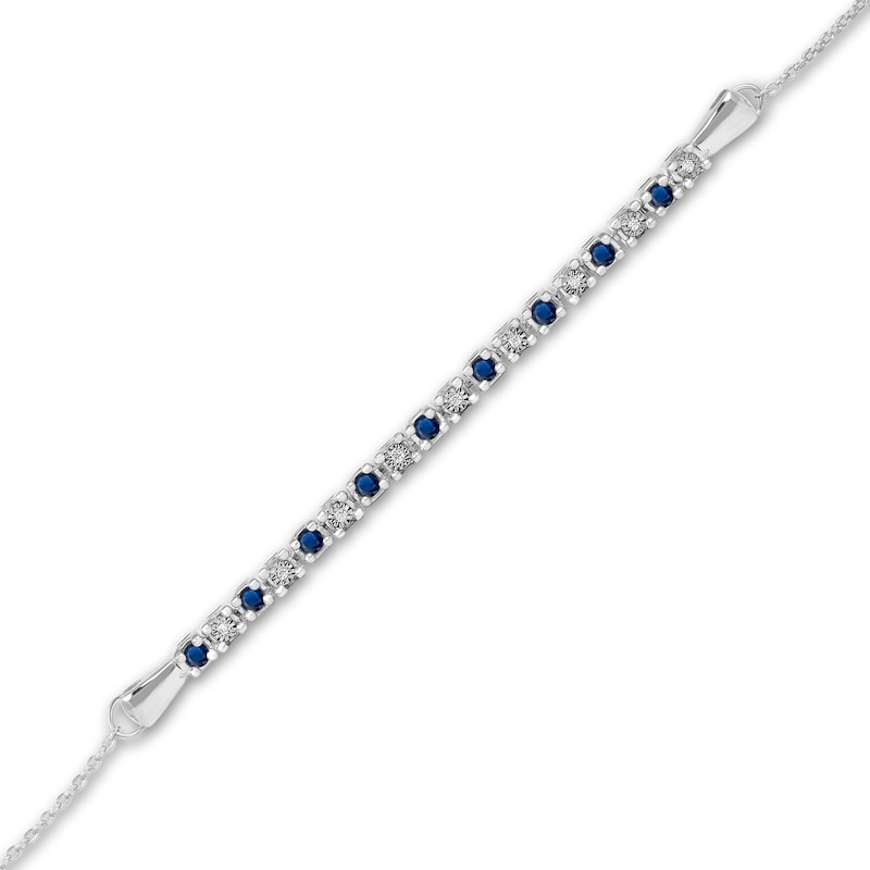 Blue Sapphire and Diamond Accent Alternating Bar Bracelet in 10K White Gold - 7.25"|Peoples Jewellers