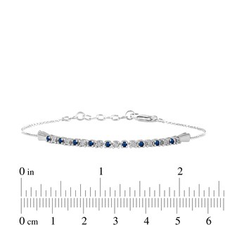 Blue Sapphire and Diamond Accent Alternating Bar Bracelet in 10K White Gold - 7.25"