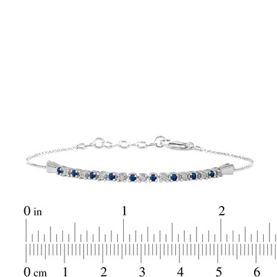 Blue Sapphire and Diamond Accent Alternating Bar Bracelet in 10K White Gold - 7.25"