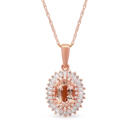 Oval Morganite and 0.25 CT. T.W. Diamond Starburst Double Frame Pendant in 10K Rose Gold