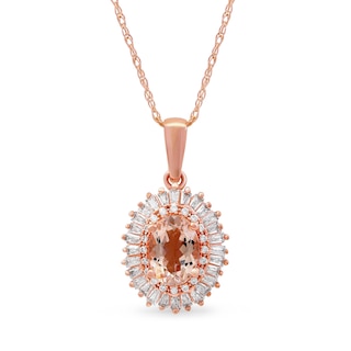 Oval Morganite and 0.25 CT. T.W. Diamond Starburst Double Frame Pendant in 10K Rose Gold