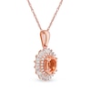 Oval Morganite and 0.25 CT. T.W. Diamond Starburst Double Frame Pendant in 10K Rose Gold