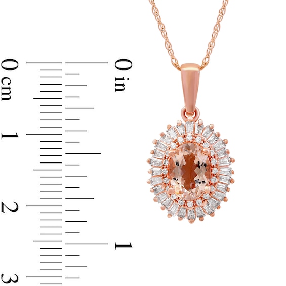 Oval Morganite and 0.25 CT. T.W. Diamond Starburst Double Frame Pendant in 10K Rose Gold