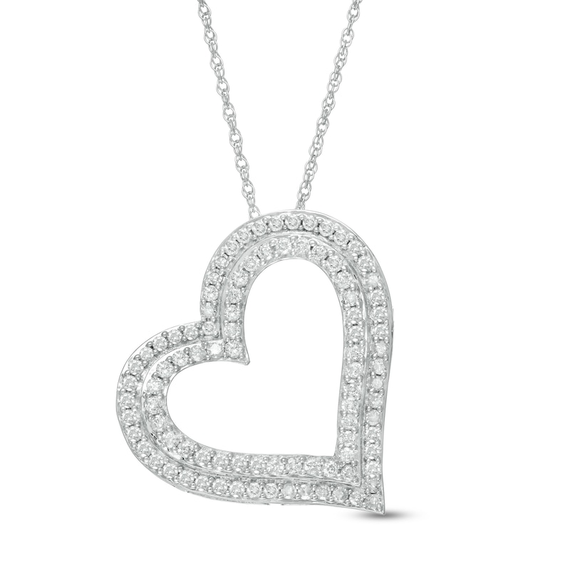 0.95 CT. T.W. Diamond Double Row Tilted Heart Pendant in 10K Gold|Peoples Jewellers