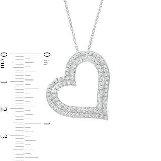 0.95 CT. T.W. Diamond Double Row Tilted Heart Pendant in 10K Gold