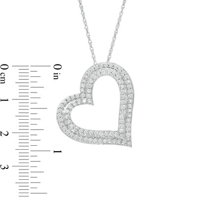 0.95 CT. T.W. Diamond Double Row Tilted Heart Pendant in 10K Gold