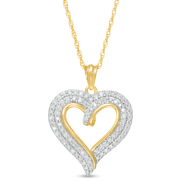 0.45 CT. T.W. Diamond Double Row Curly Heart Pendant in 10K Gold|Peoples Jewellers