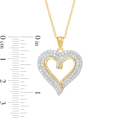 0.45 CT. T.W. Diamond Double Row Curly Heart Pendant in 10K Gold