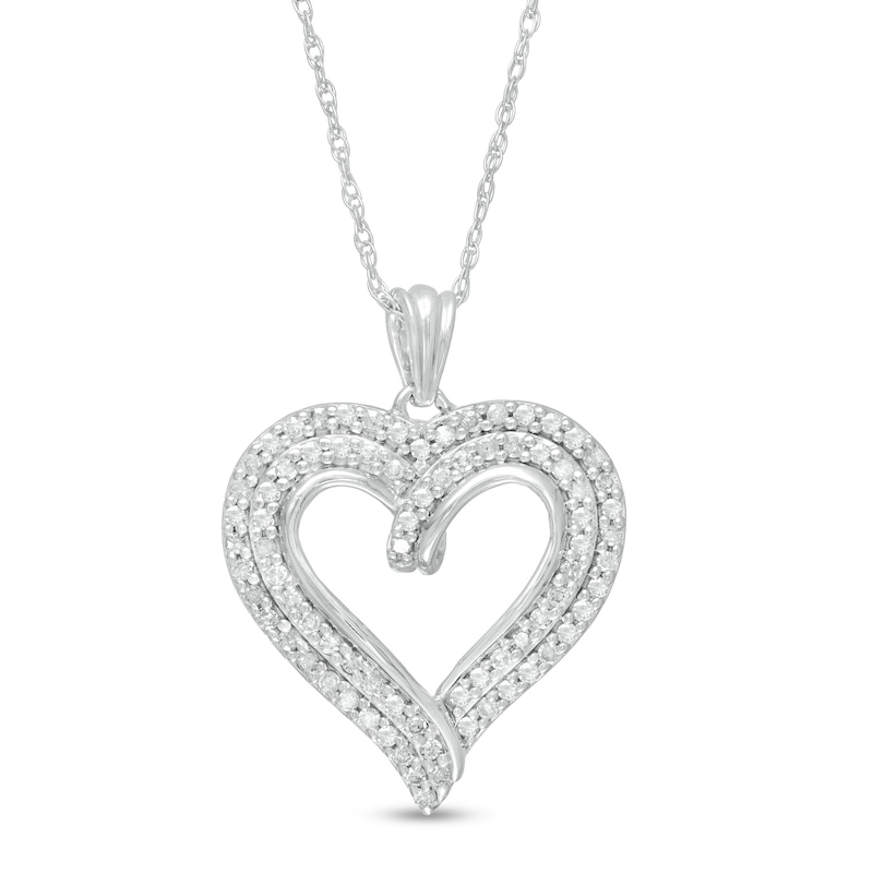 Main Image 1 of 0.45 CT. T.W. Diamond Double Row Curly Heart Pendant in 10K White Gold