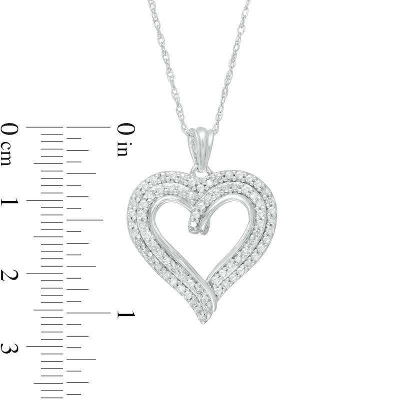 Main Image 3 of 0.45 CT. T.W. Diamond Double Row Curly Heart Pendant in 10K White Gold