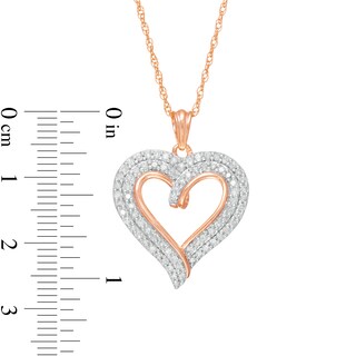 0.45 CT. T.W. Diamond Double Row Curly Heart Pendant in 10K Rose Gold