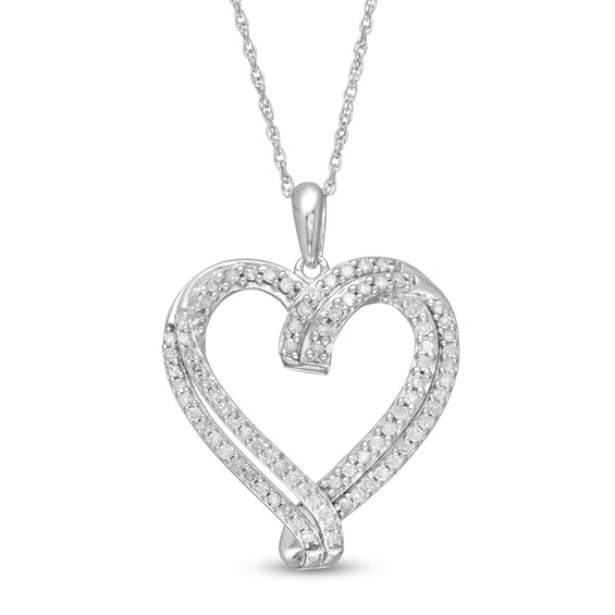 0.45 CT. T.W. Diamond Double Row Ribbon Heart Pendant in 10K Gold