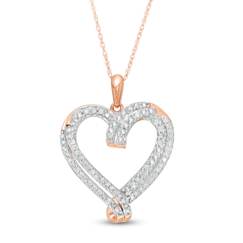 0.45 CT. T.W. Diamond Double Row Ribbon Heart Pendant in 10K Rose Gold|Peoples Jewellers
