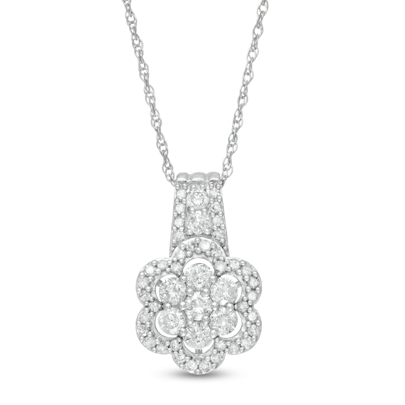 0.95 CT. T.W. Composite Diamond Flower Frame Drop Pendant in 10K Gold|Peoples Jewellers
