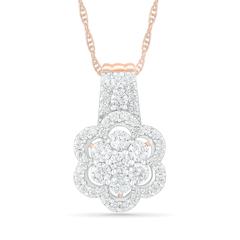 0.95 CT. T.W. Composite Diamond Flower Frame Drop Pendant in 10K Rose Gold|Peoples Jewellers