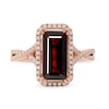 Emerald-Cut Garnet and 0.25 CT. T.W. Diamond Octagonal Frame Crossover Shank Ring in 10K Rose Gold