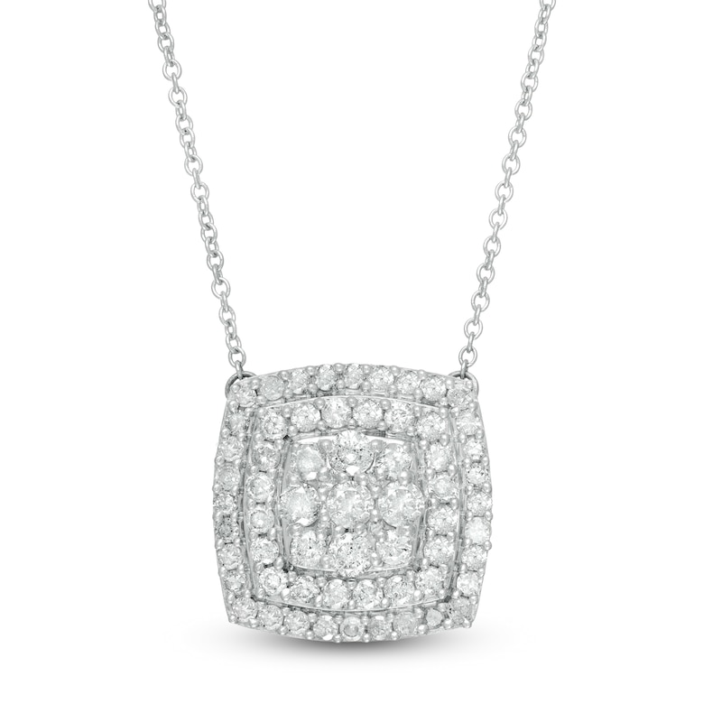 0.95 CT. T.W. Composite Diamond Double Cushion Frame Necklace in 10K Gold|Peoples Jewellers