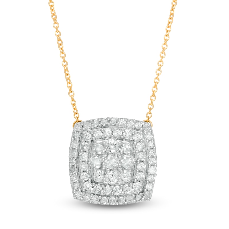 Main Image 1 of 0.95 CT. T.W. Composite Diamond Double Cushion Frame Necklace in 10K Gold