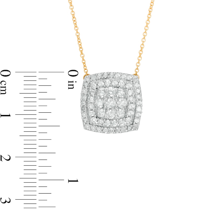 Main Image 3 of 0.95 CT. T.W. Composite Diamond Double Cushion Frame Necklace in 10K Gold