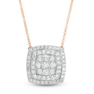 0.95 CT. T.W. Composite Diamond Double Cushion Frame Necklace in 10K Rose Gold