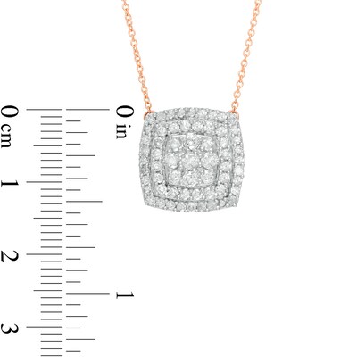 0.95 CT. T.W. Composite Diamond Double Cushion Frame Necklace in 10K Rose Gold