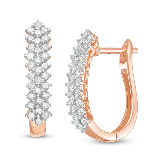 0.95 CT. T.W. Diamond Shadow Hoop Earrings in 10K Rose Gold