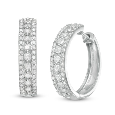 0.95 CT. T.W. Diamond Triple Row Hoop Earrings in 10K Gold