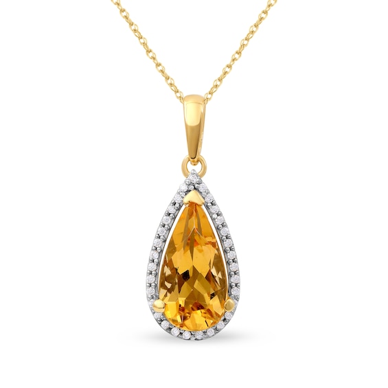 Pear-Shaped Citrine and 0.10 CT. T.W. Diamond Frame Pendant in 10K Gold